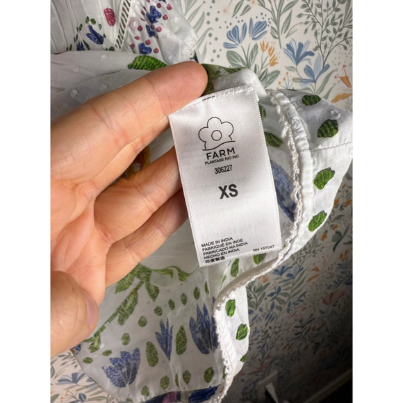 Farm Rio Summer Garden Blouse White Floral Embroidered Flowy Top Women’s XS Boho - Picture 9 of 13